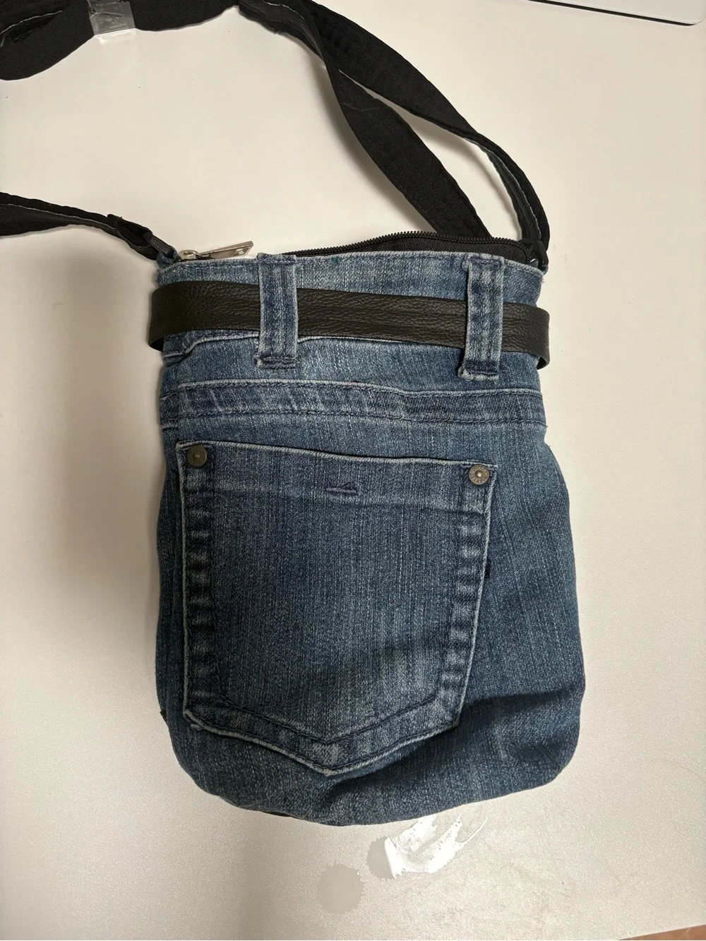 Denim Crossbody Bag with Black Trim